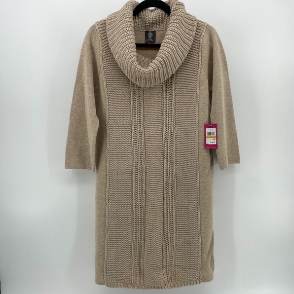 Vince Camuto Knit Dress Tan Oat Knit Cowl Neck S New - Picture 1 of 7